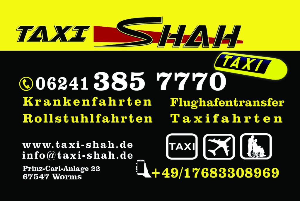 Taxi Shah. Taxi in Worms. Prinz-Carl-Anlage 22. 67547 Worms
